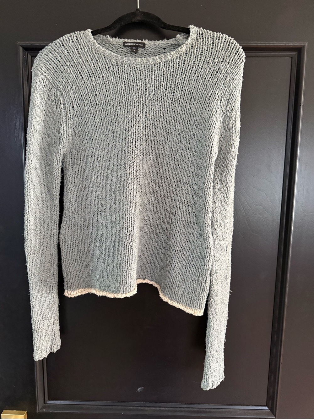James Perse Light Gray Crewneck Open-Knit Sweater